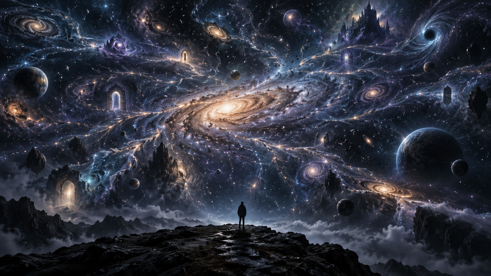 A lone person facing a vast Milky Way filled with possibilities